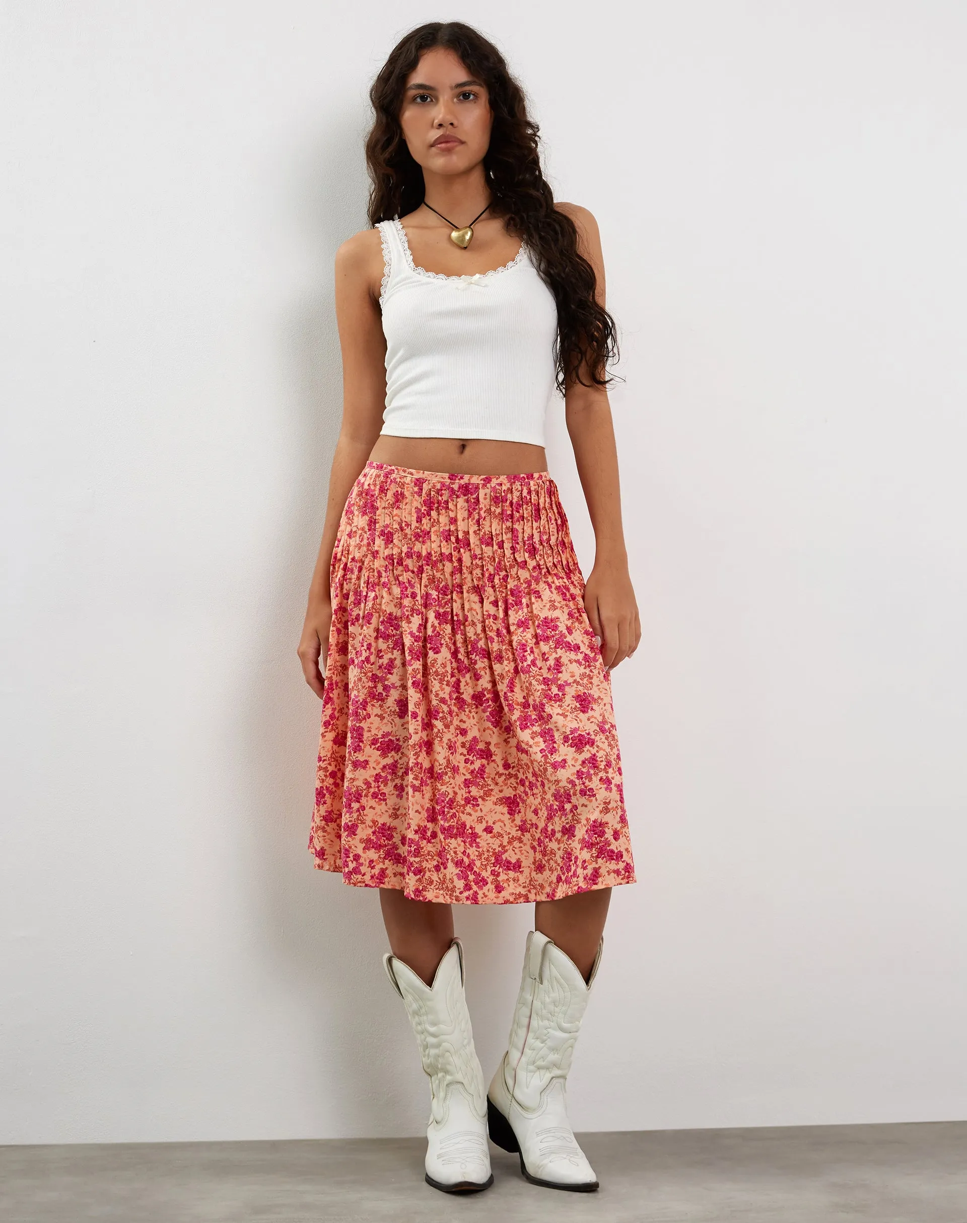 Asada Midi Skirt in Dark Wild Flower Cantaloupe