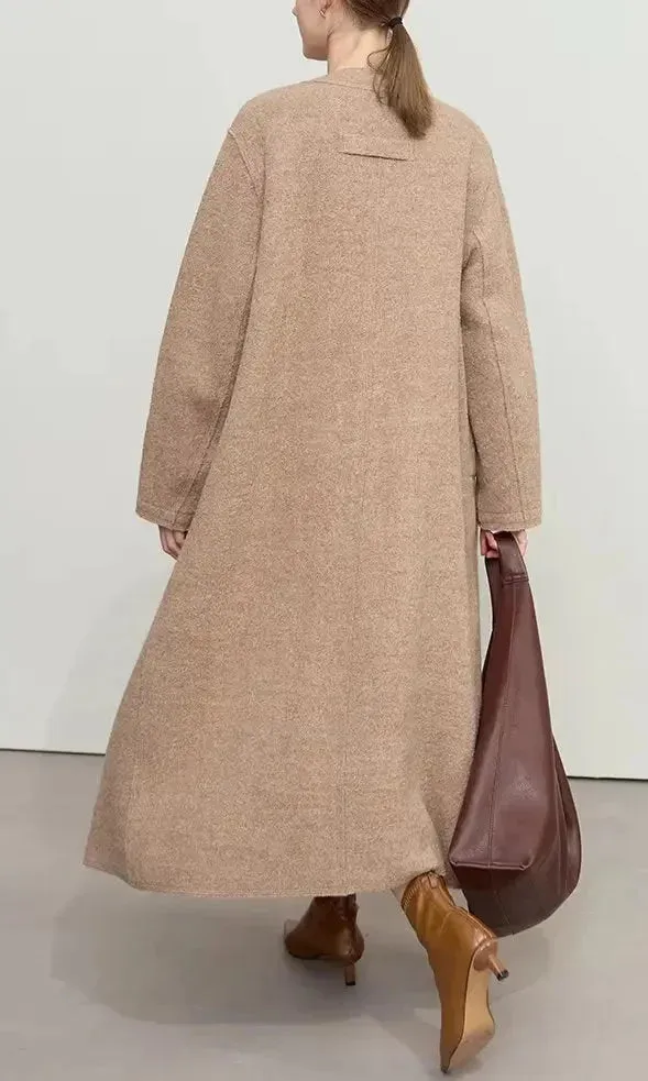 Asymmetrical-Closure Wool Coat with Removable Corsage