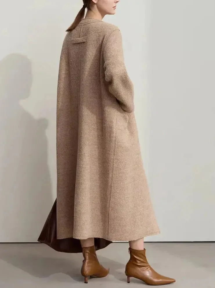 Asymmetrical-Closure Wool Coat with Removable Corsage