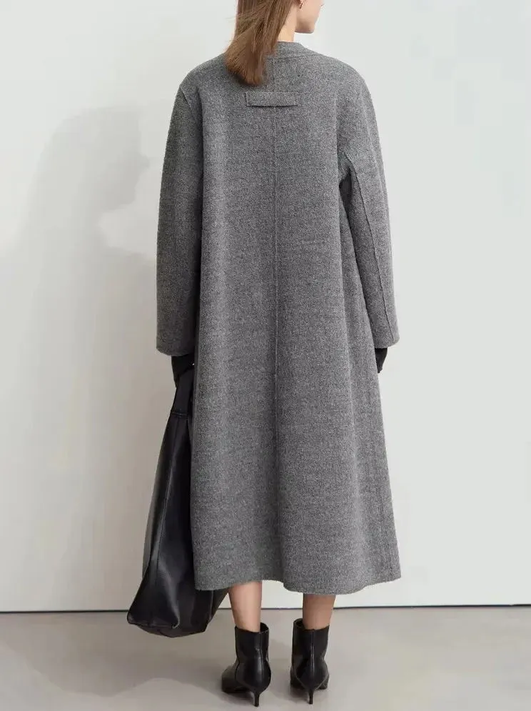 Asymmetrical-Closure Wool Coat with Removable Corsage