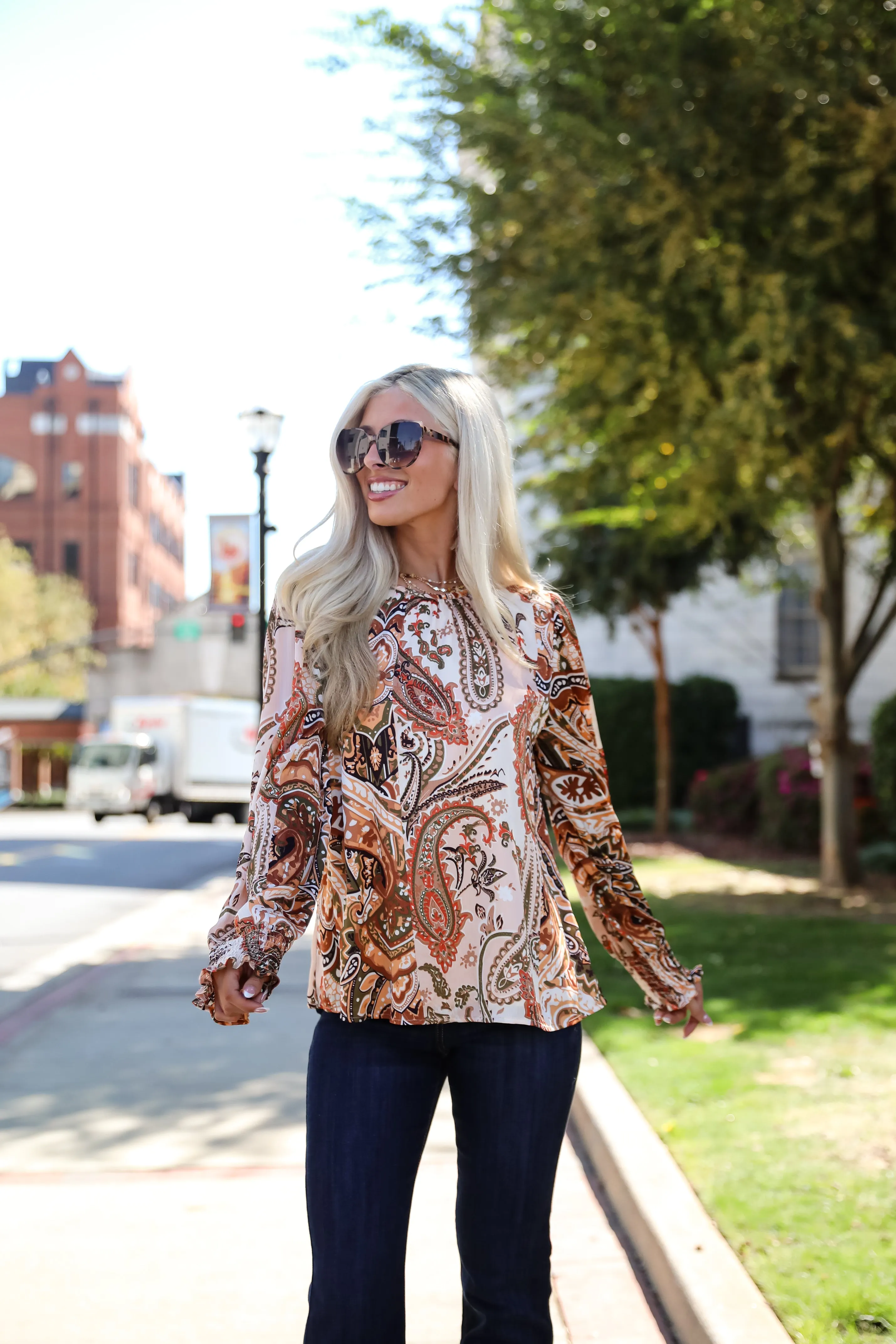 Attractive Influence Taupe Floral Paisley Blouse