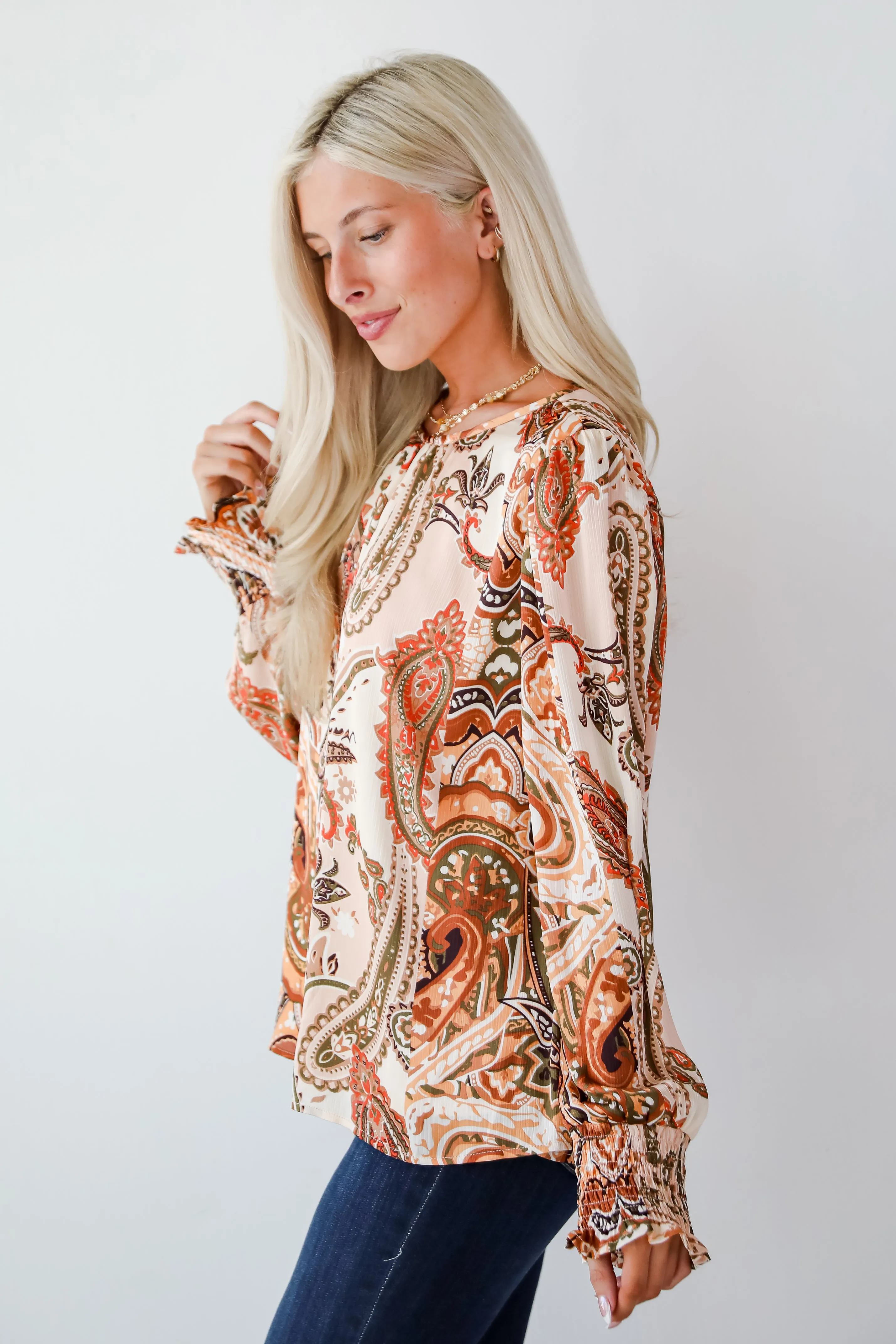 Attractive Influence Taupe Floral Paisley Blouse