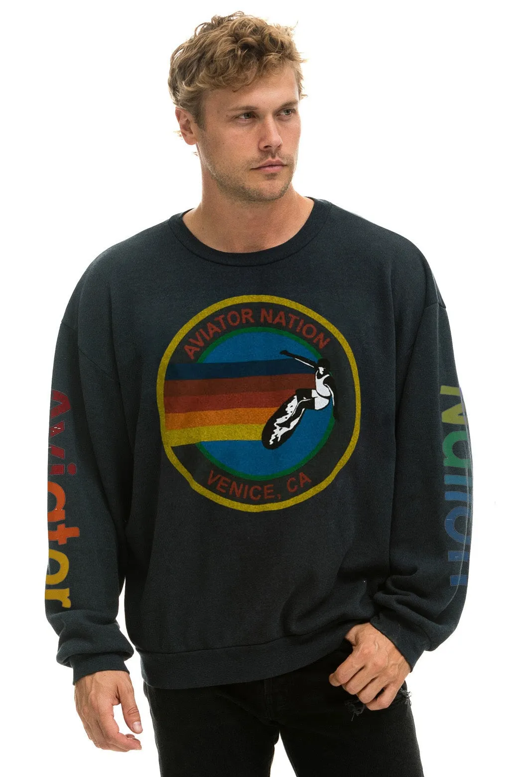 AVIATOR NATION RELAXED CREW SWEATSHIRT - CHARCOAL