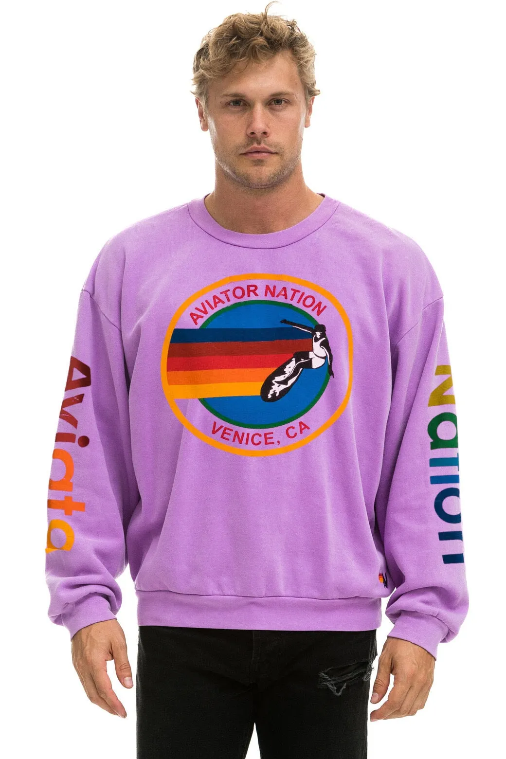 AVIATOR NATION RELAXED CREW SWEATSHIRT - NEON PURPLE