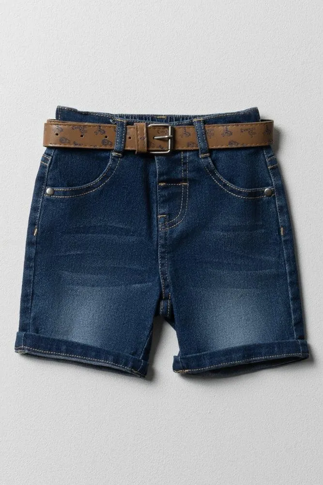 Belted Denim Shorts Blue