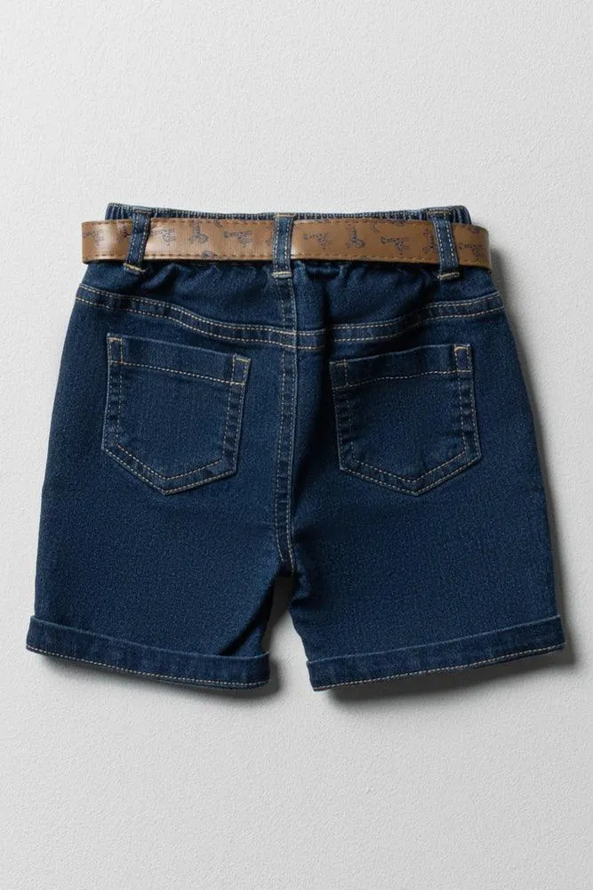 Belted Denim Shorts Blue