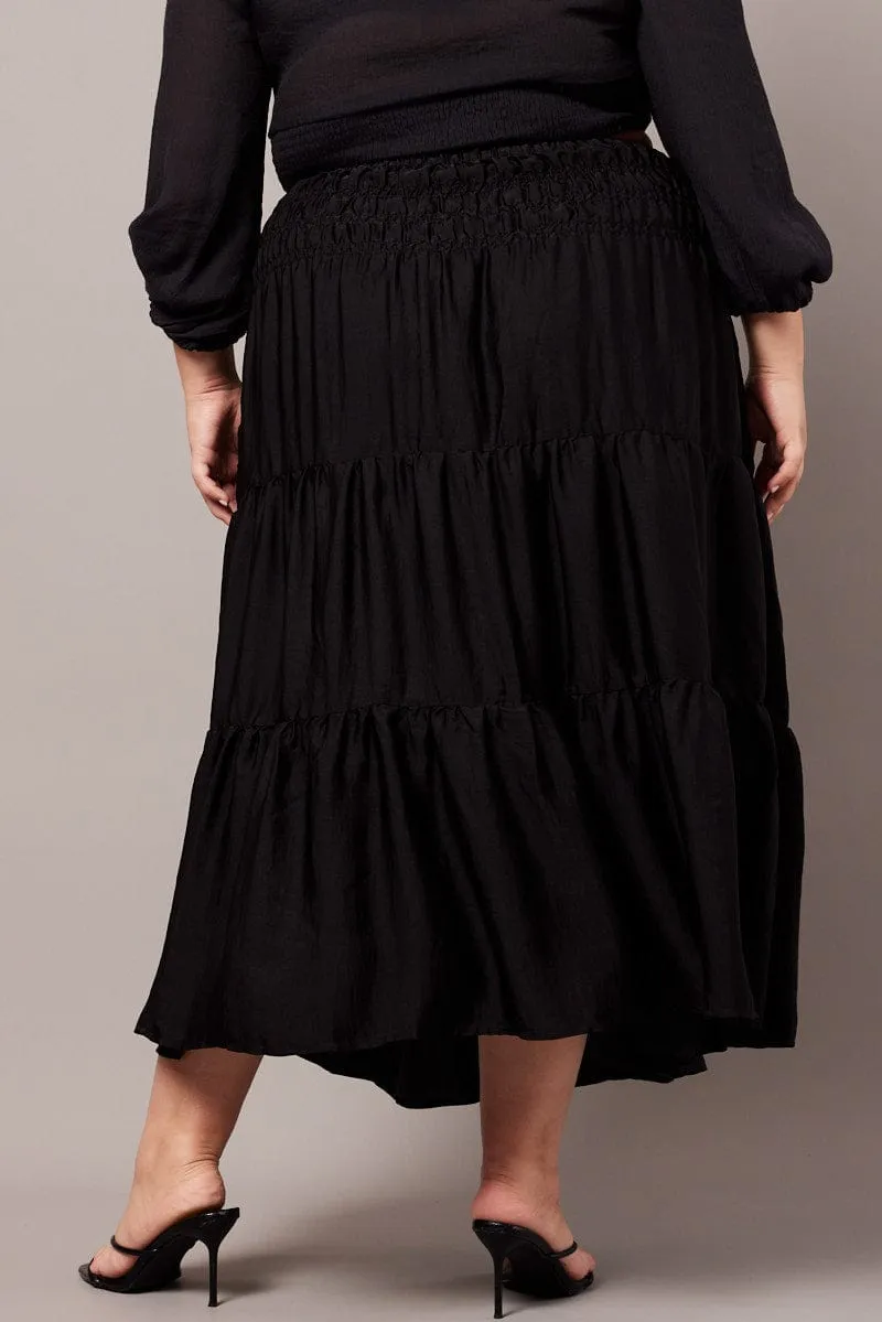 Black Shirred Waist Maxi Skirt