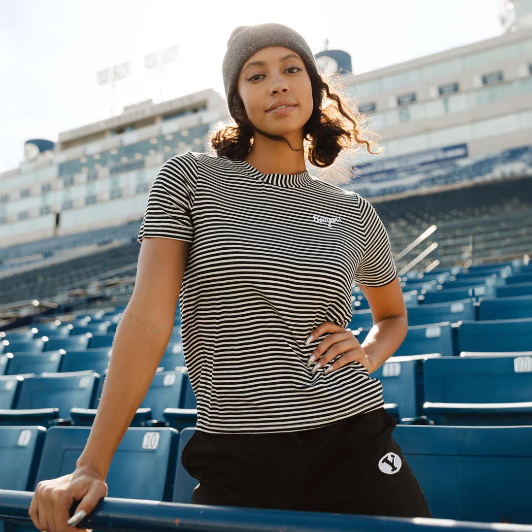 BYU Boyfriend Tee, Black and Ivory Stripe