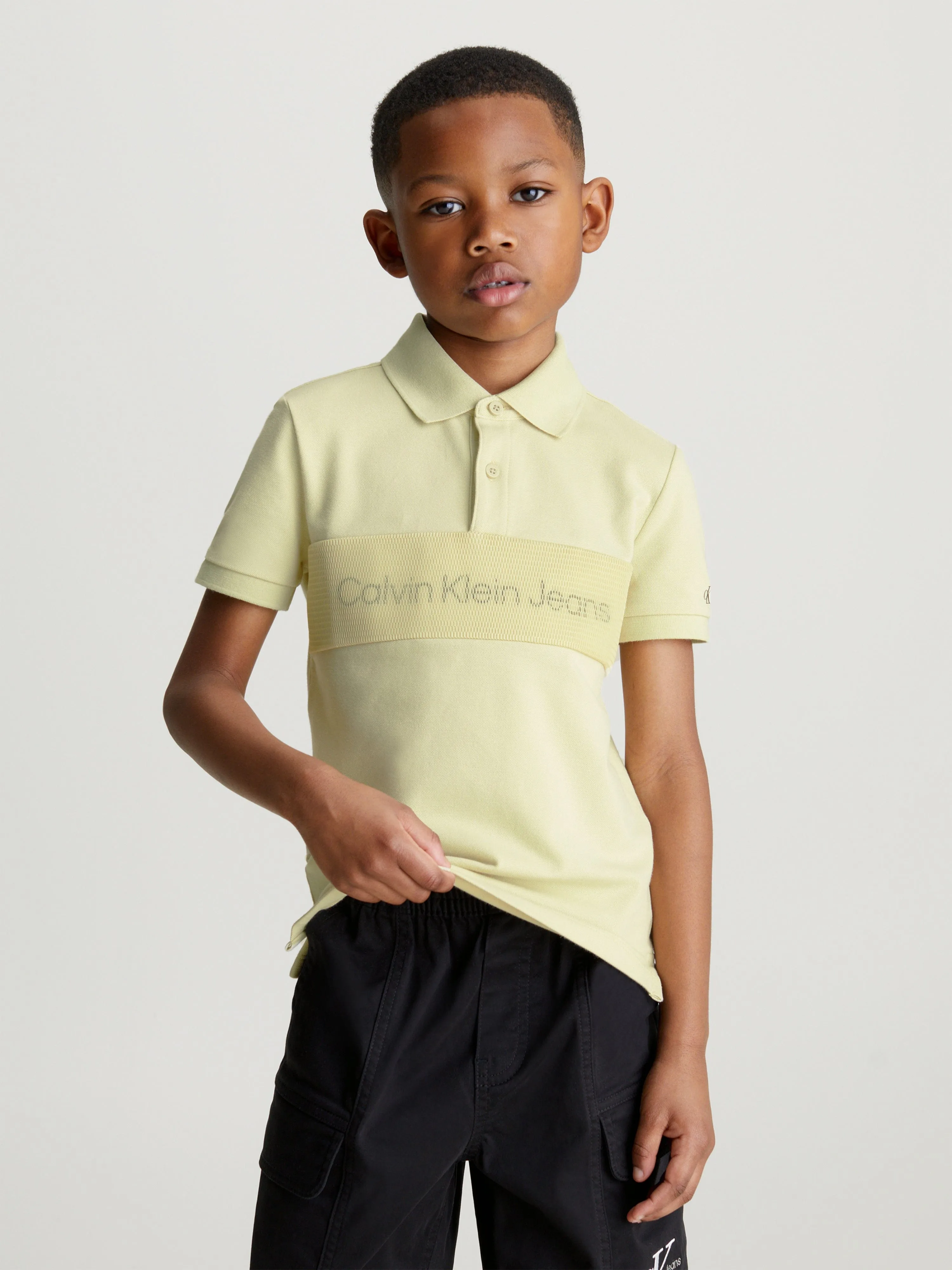 Calvin Klein Boys Layered Mesh Polo Shirt in Green