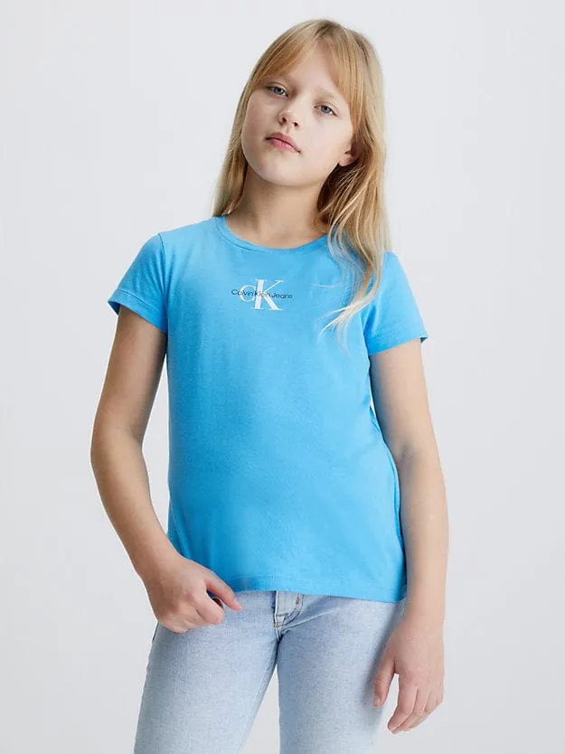 Calvin Klein Girls Micro Monogram T-Shirt in Blue