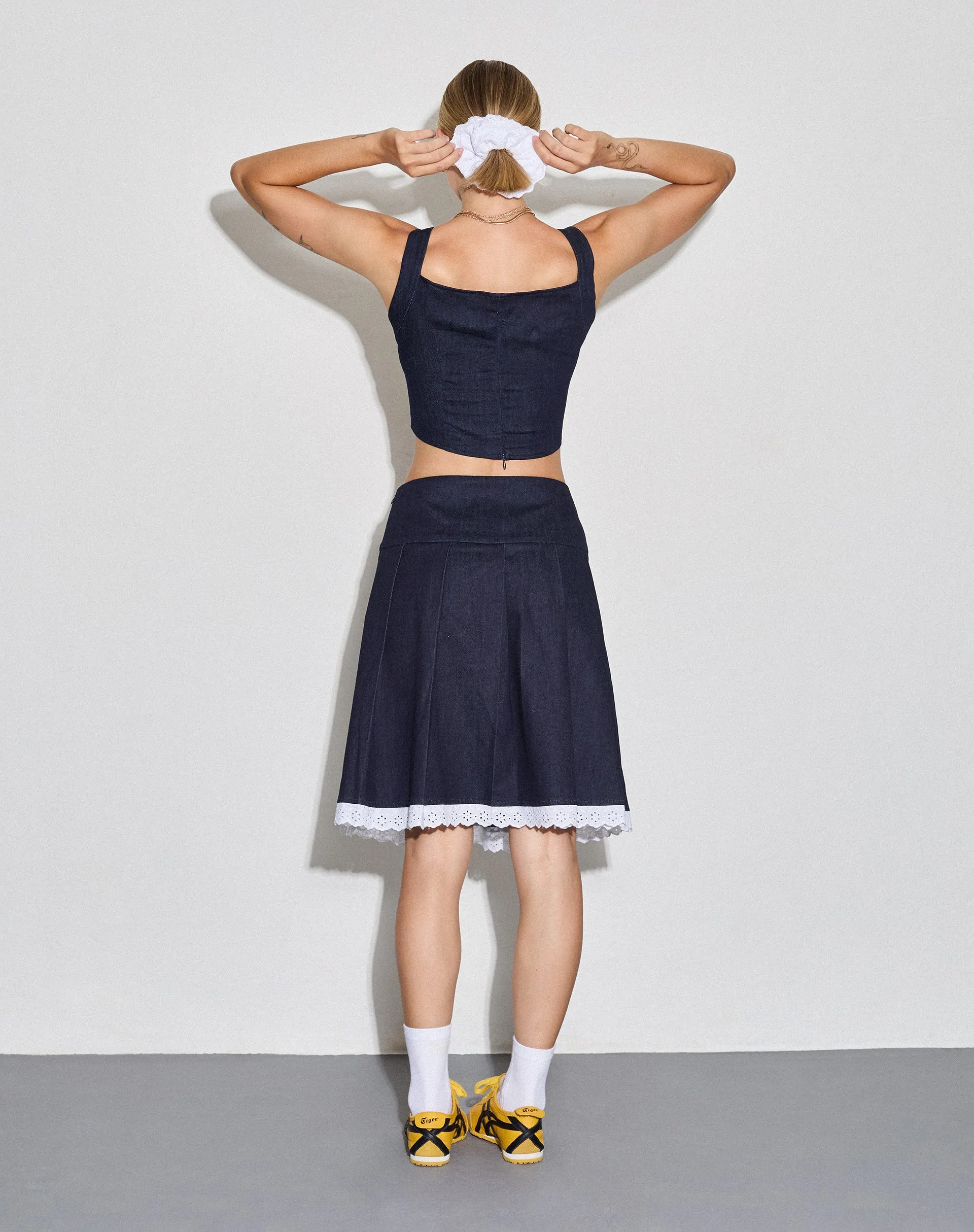 Caralia Midi Skirt in Chambray Indigo