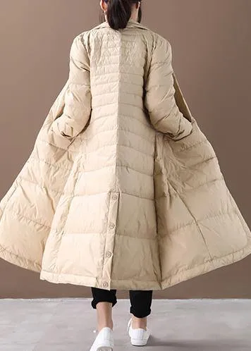 Casual khaki warm winter coat plus size Notched pockets Jackets