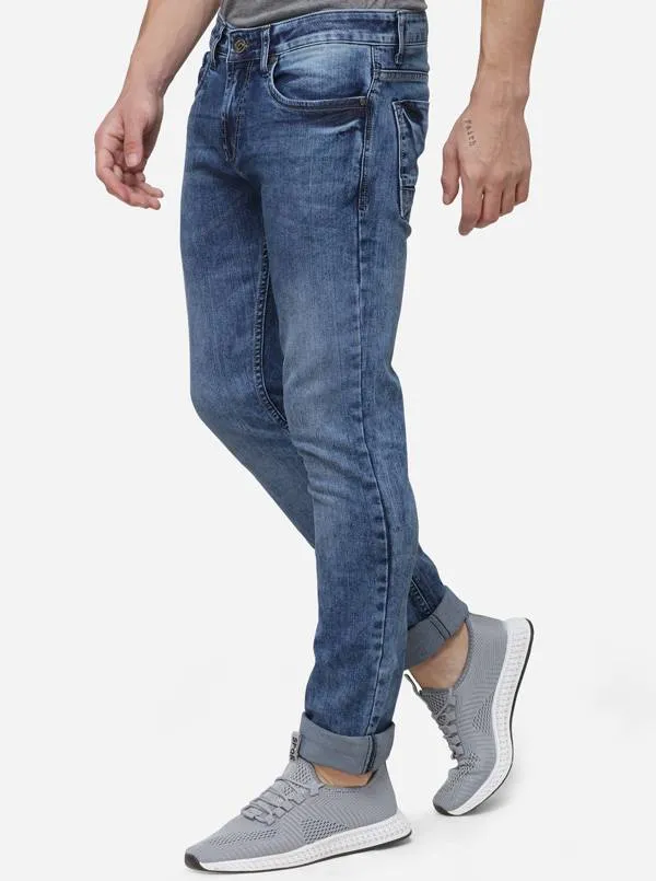 Cornet Blue Narrow Fit Solid Jeans | Greenfibre