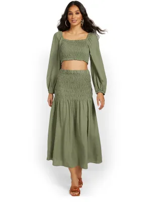 Crescent 2-Piece Smocked Long-Sleeve Crop Top & Maxi Skirt Set - Brands We Love