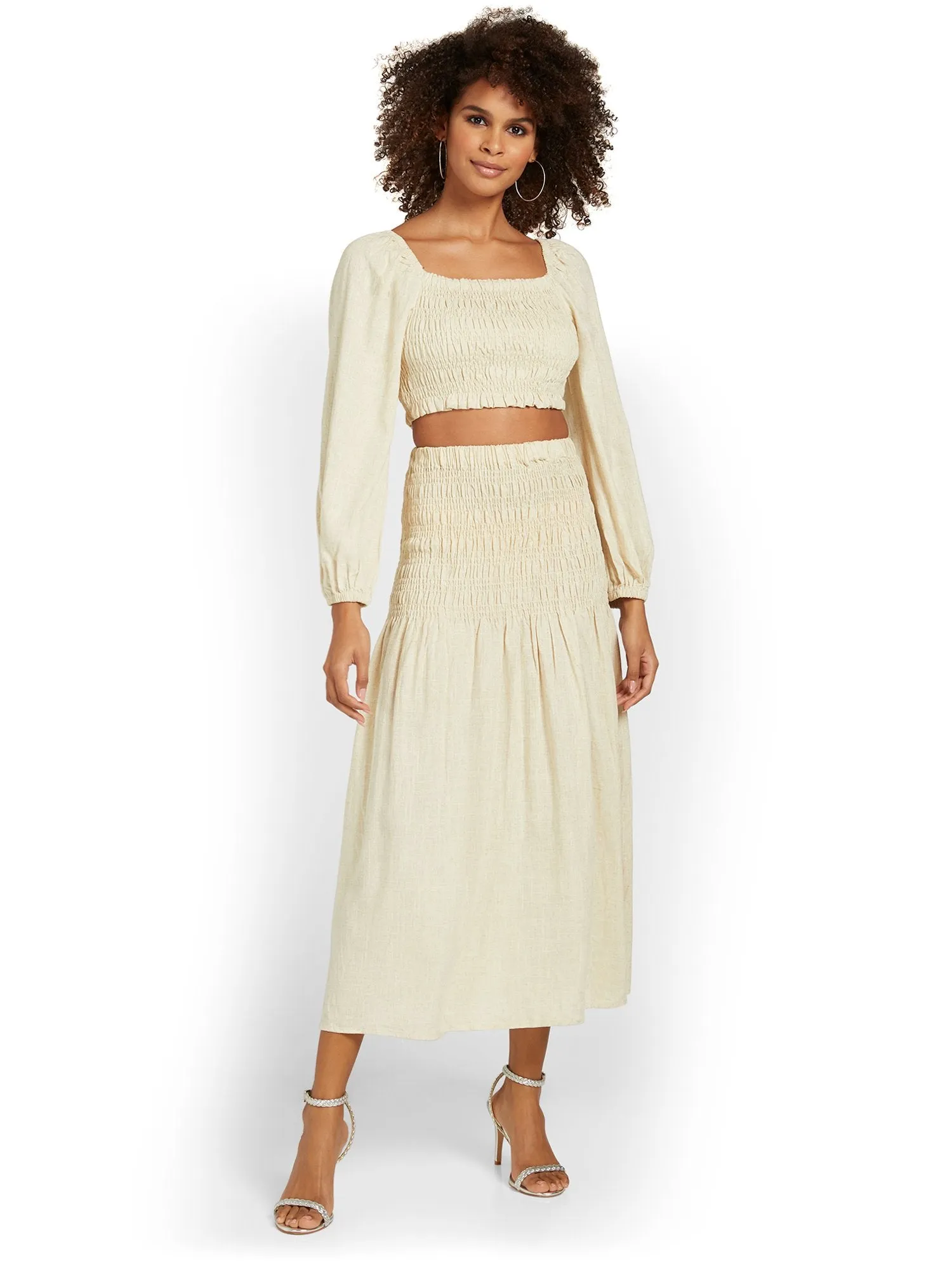 Crescent 2-Piece Smocked Long-Sleeve Crop Top & Maxi Skirt Set - Brands We Love