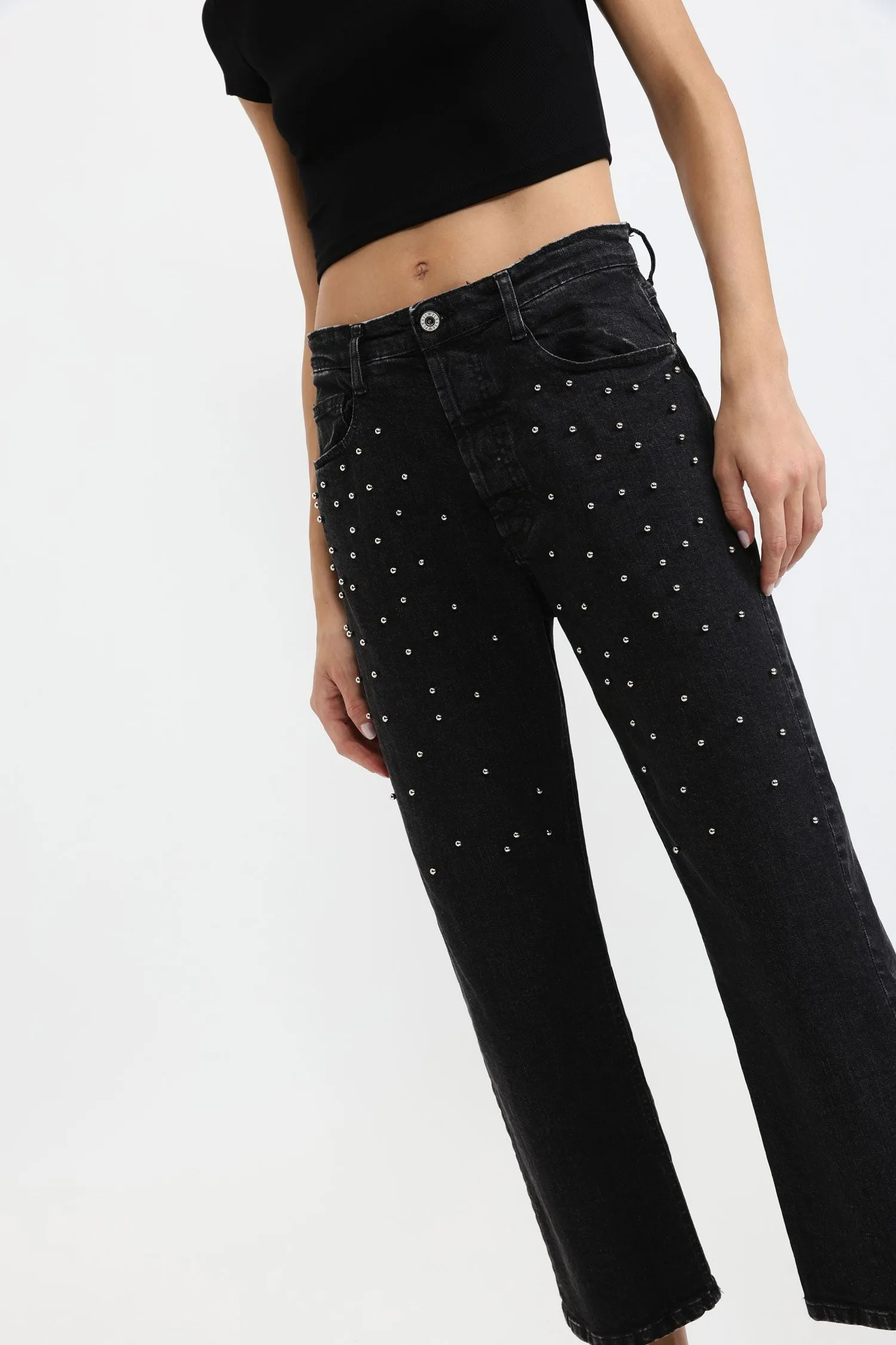 Cropped Jeans with Studs