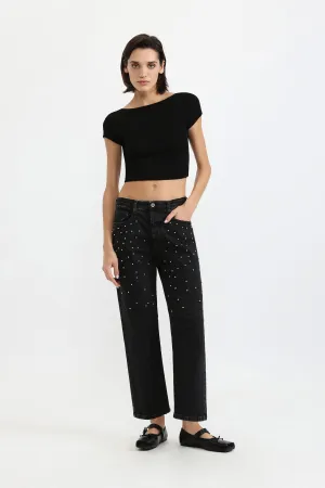 Cropped Jeans with Studs