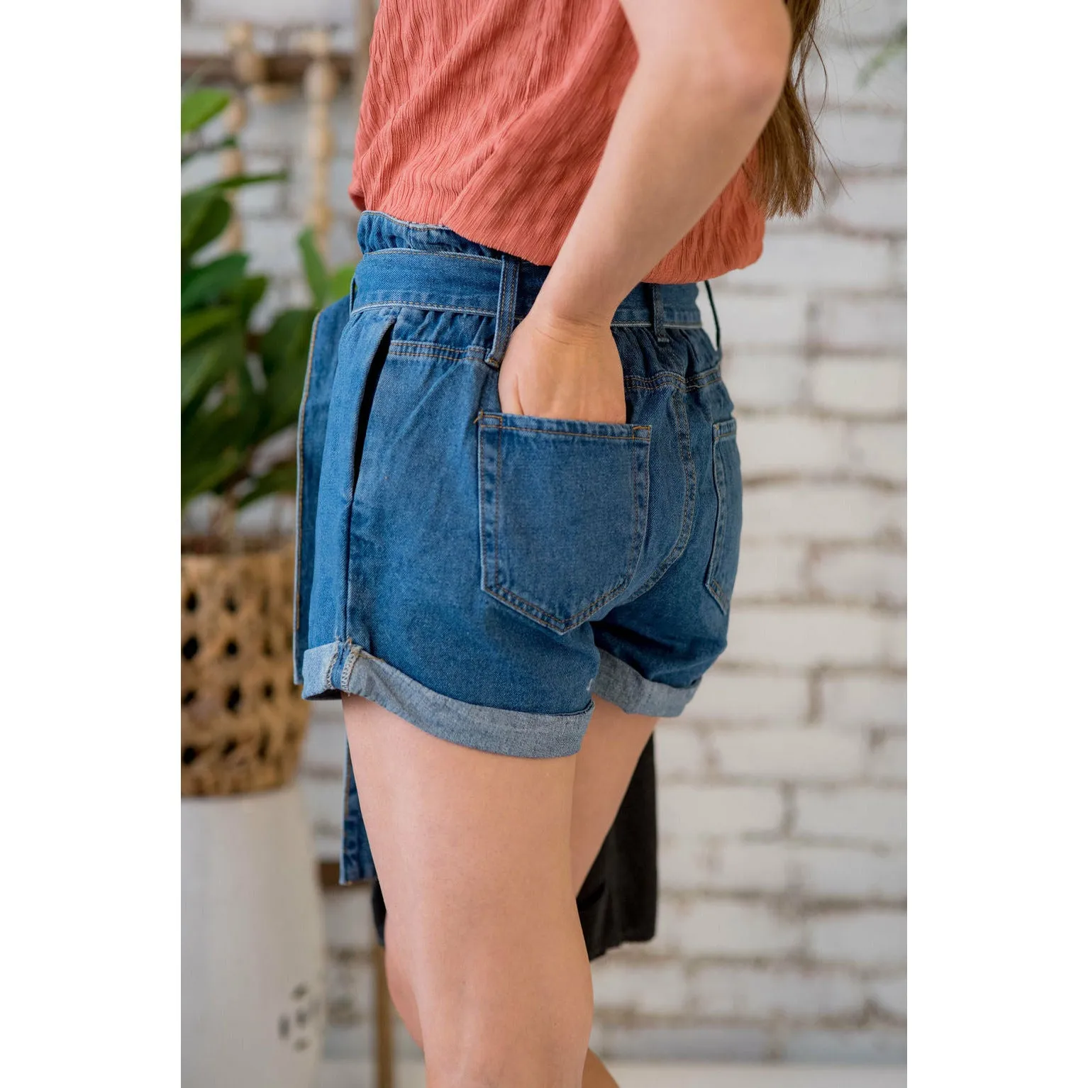 Denim Tie Top Paper Bag Shorts