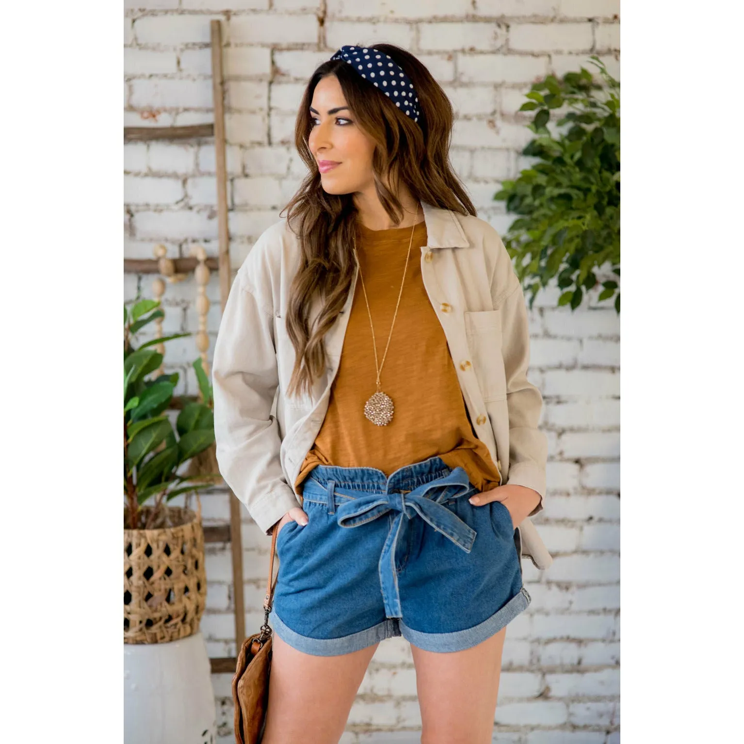 Denim Tie Top Paper Bag Shorts