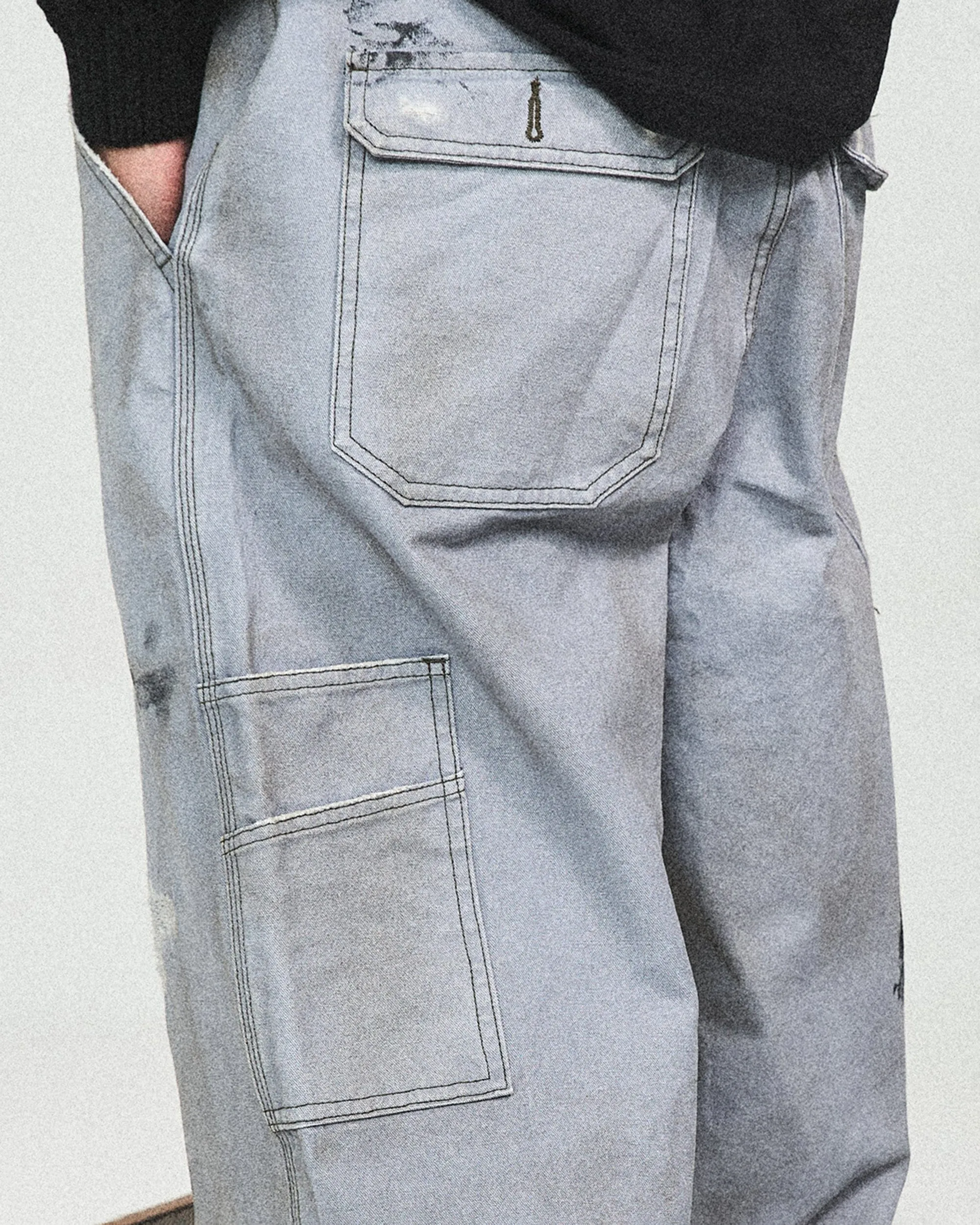 Distressed Spliced Wide-Leg Jeans