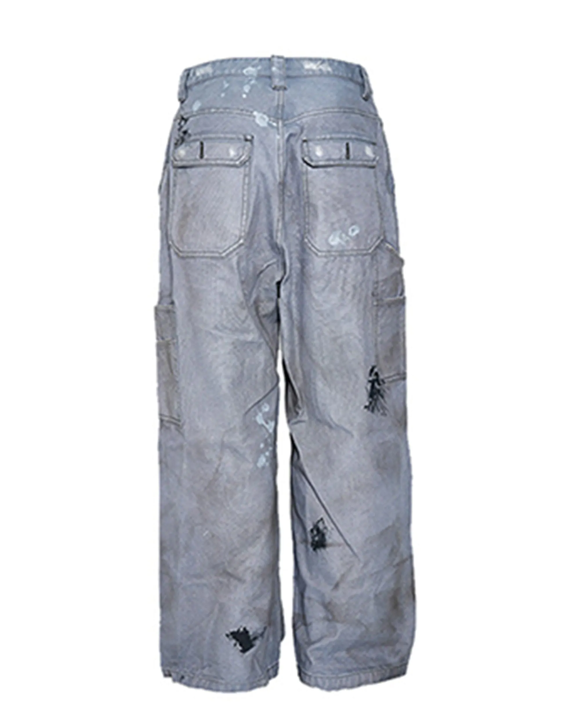 Distressed Spliced Wide-Leg Jeans