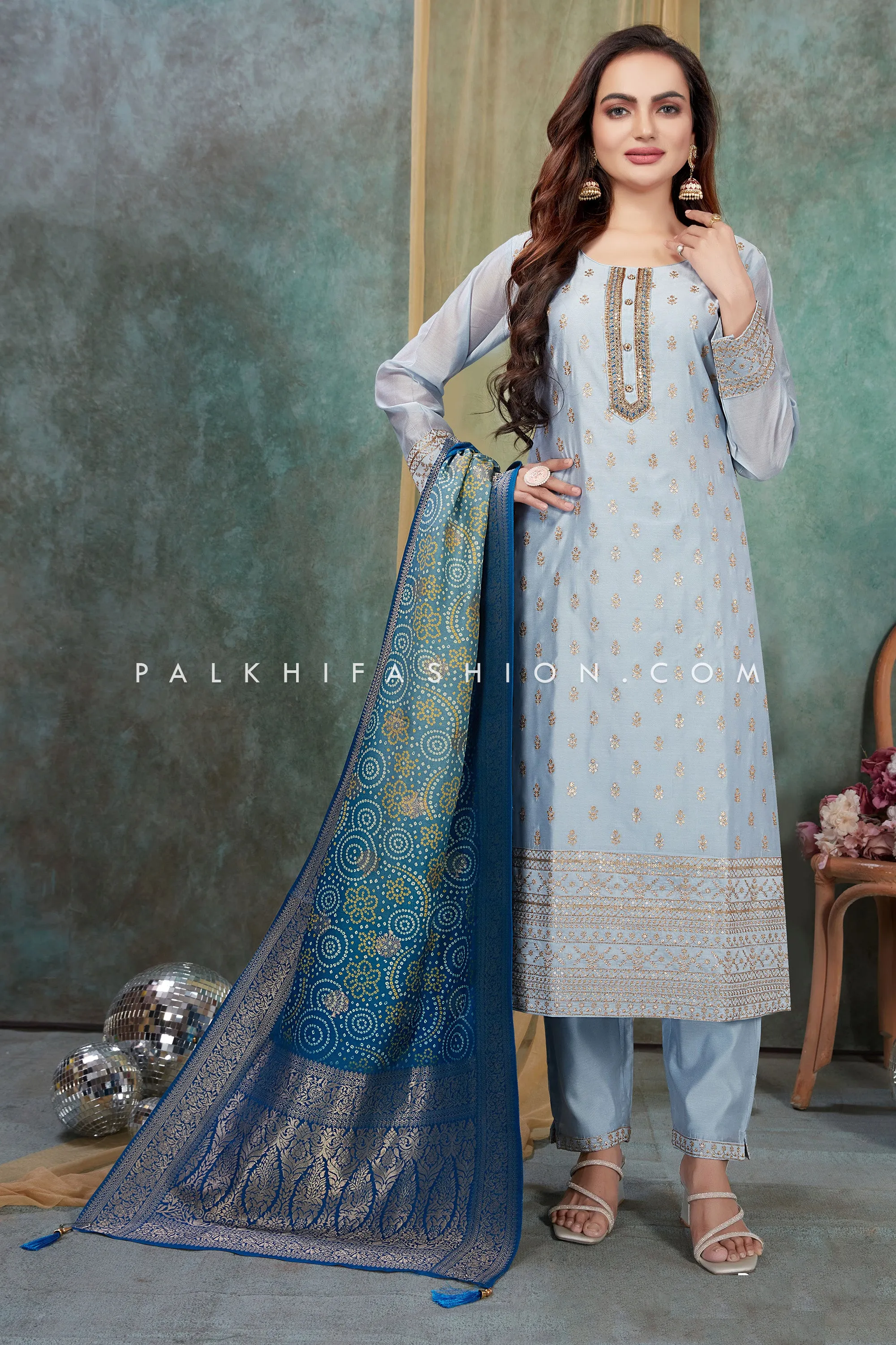 Elegant Silk Straight Cut Outfit with Bandhani Dupatta