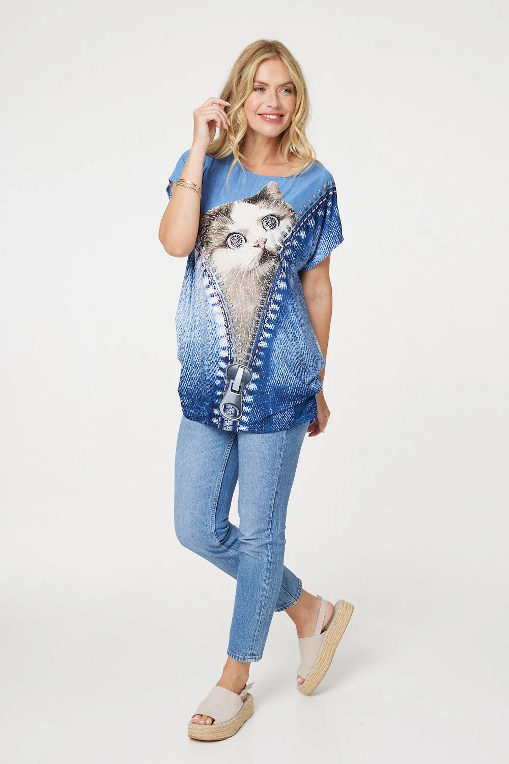 Embellished Graphic Print Tunic Top