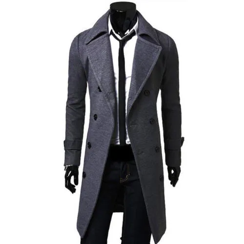 Fashion Men Autumn Jacket Long Trench Coat Warm Thicken Woolen