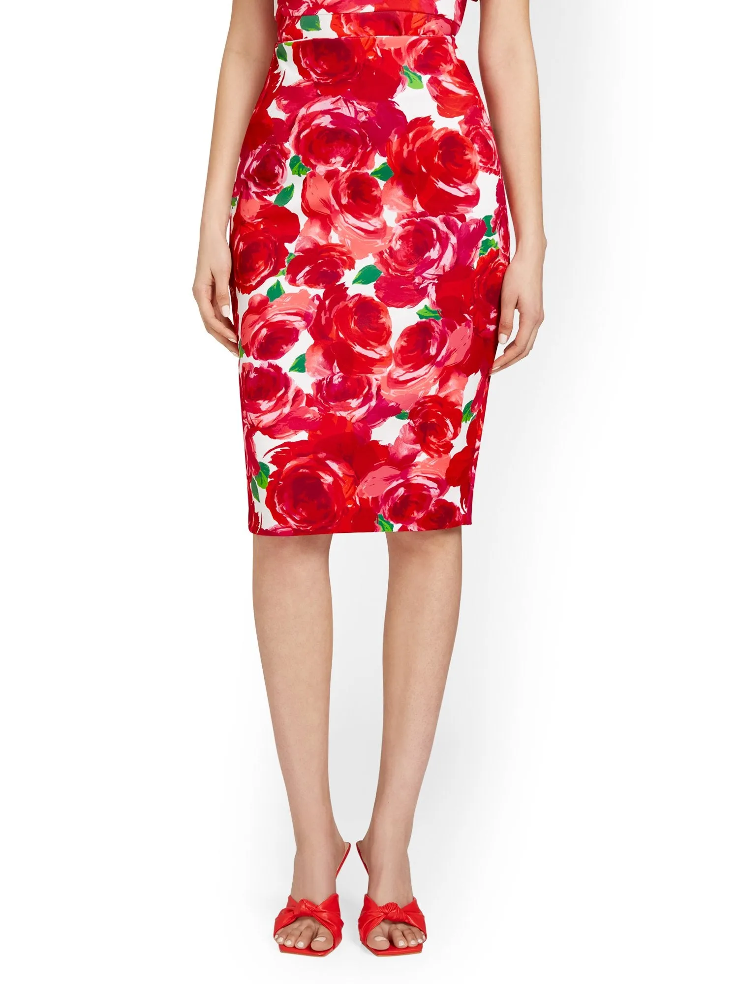 Floral-Print Scuba Pencil Skirt