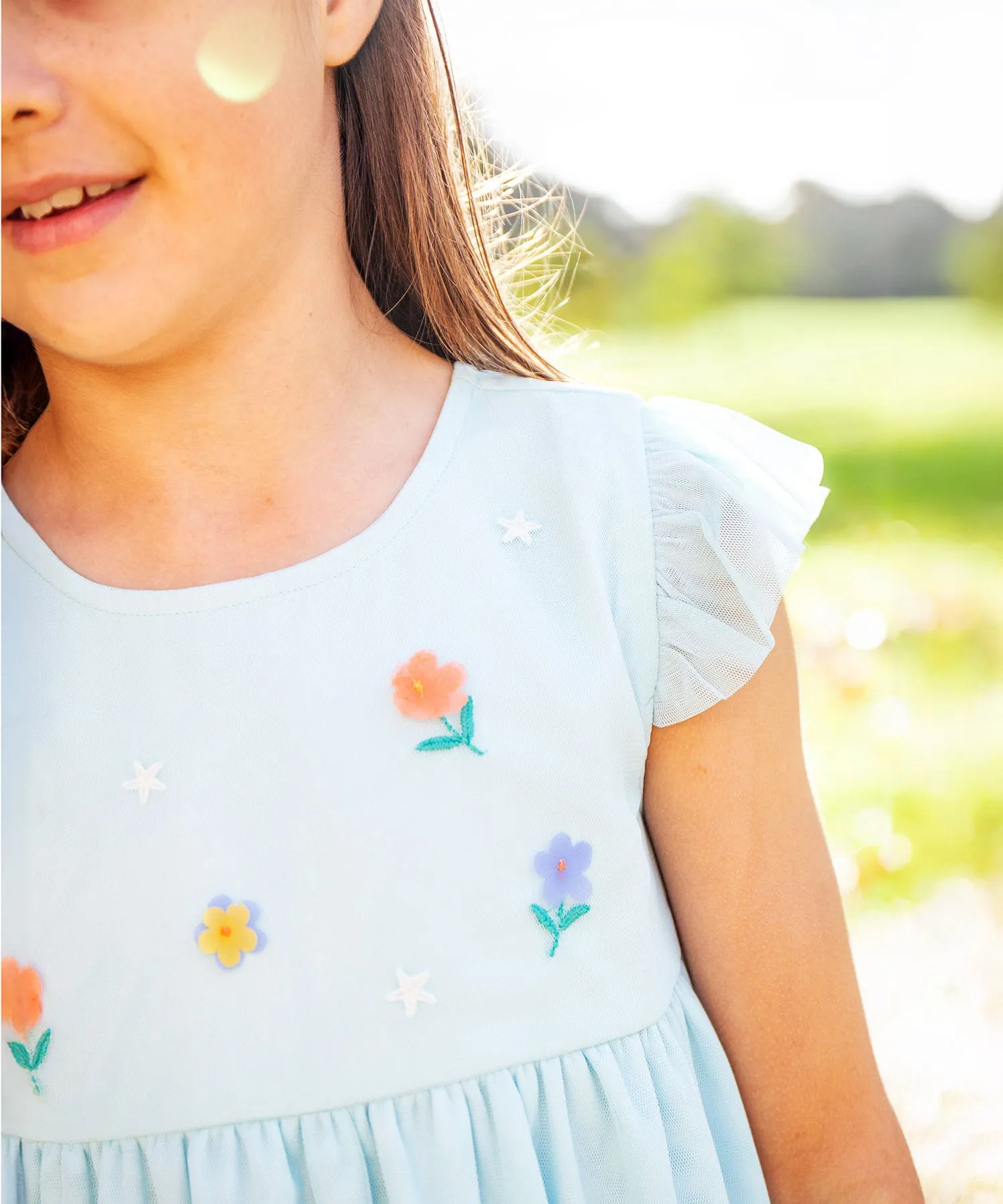 Frugi Tilda Tulle Dress - Glacia/Floral