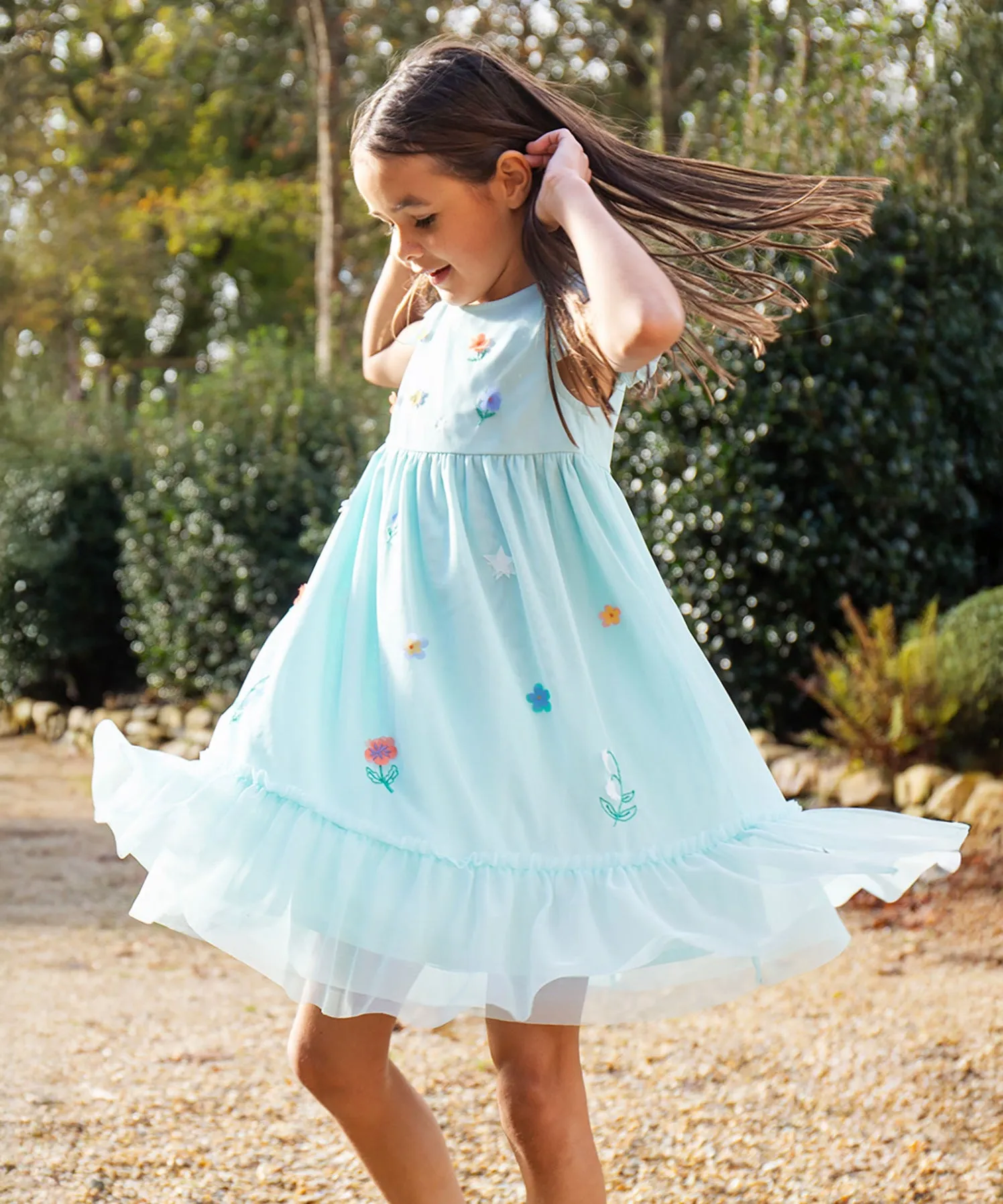 Frugi Tilda Tulle Dress - Glacia/Floral