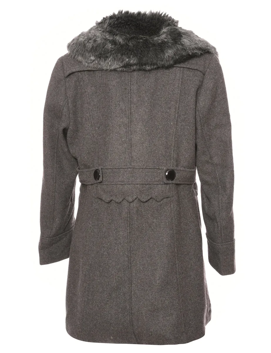 Grey Fur Collar Coat - XL