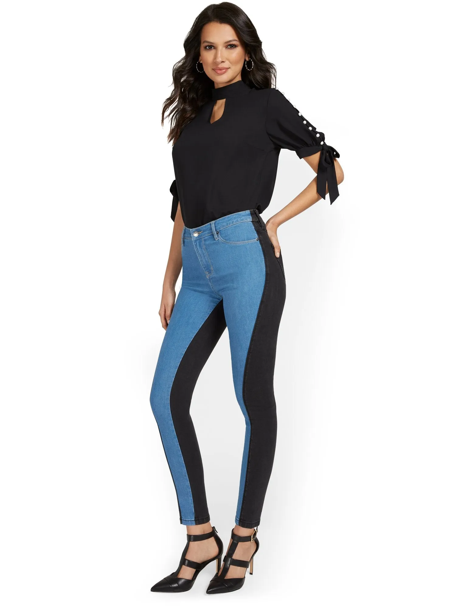 High-Waisted Super-Skinny Colorblock Ankle Jeans