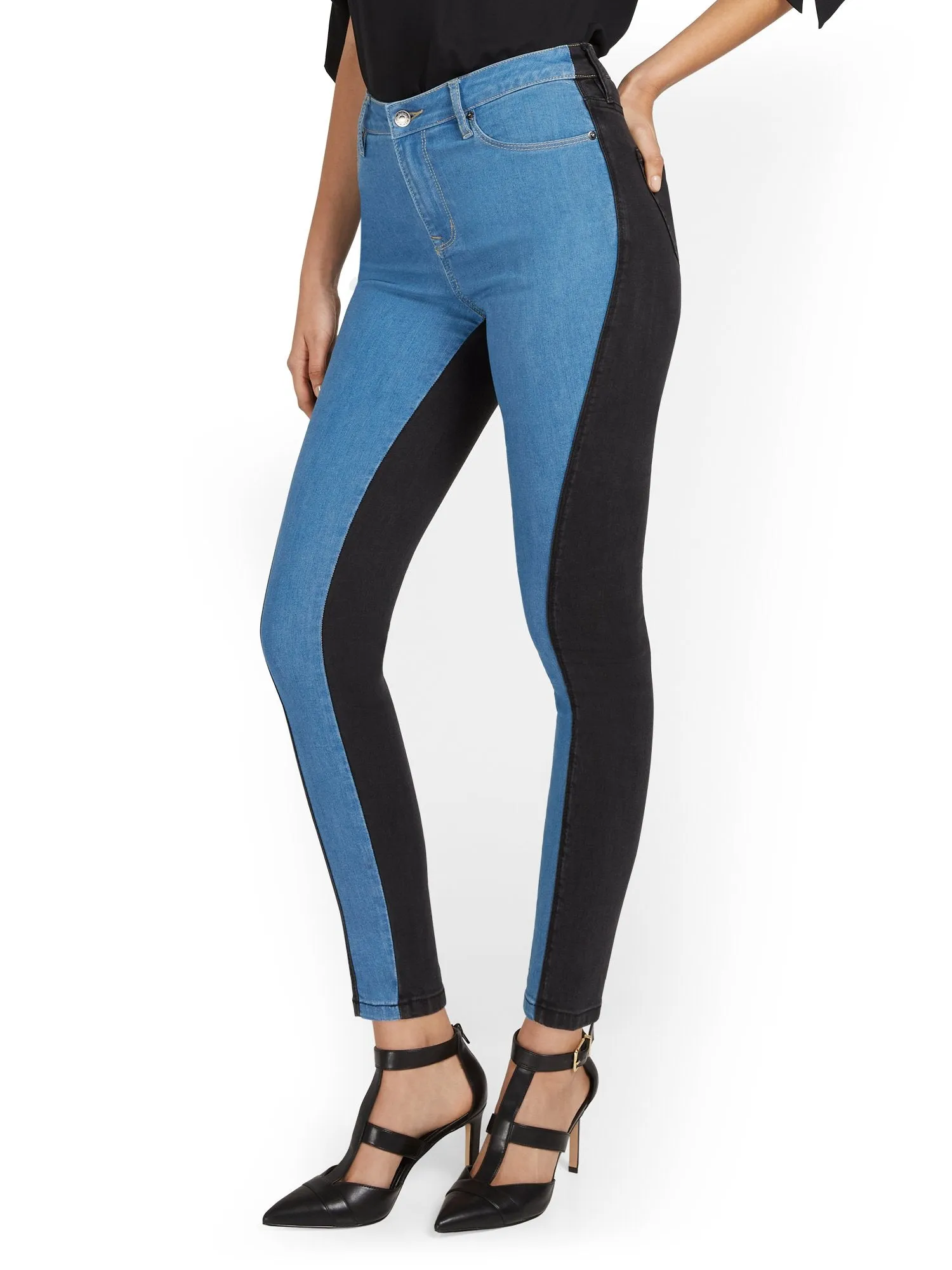 High-Waisted Super-Skinny Colorblock Ankle Jeans