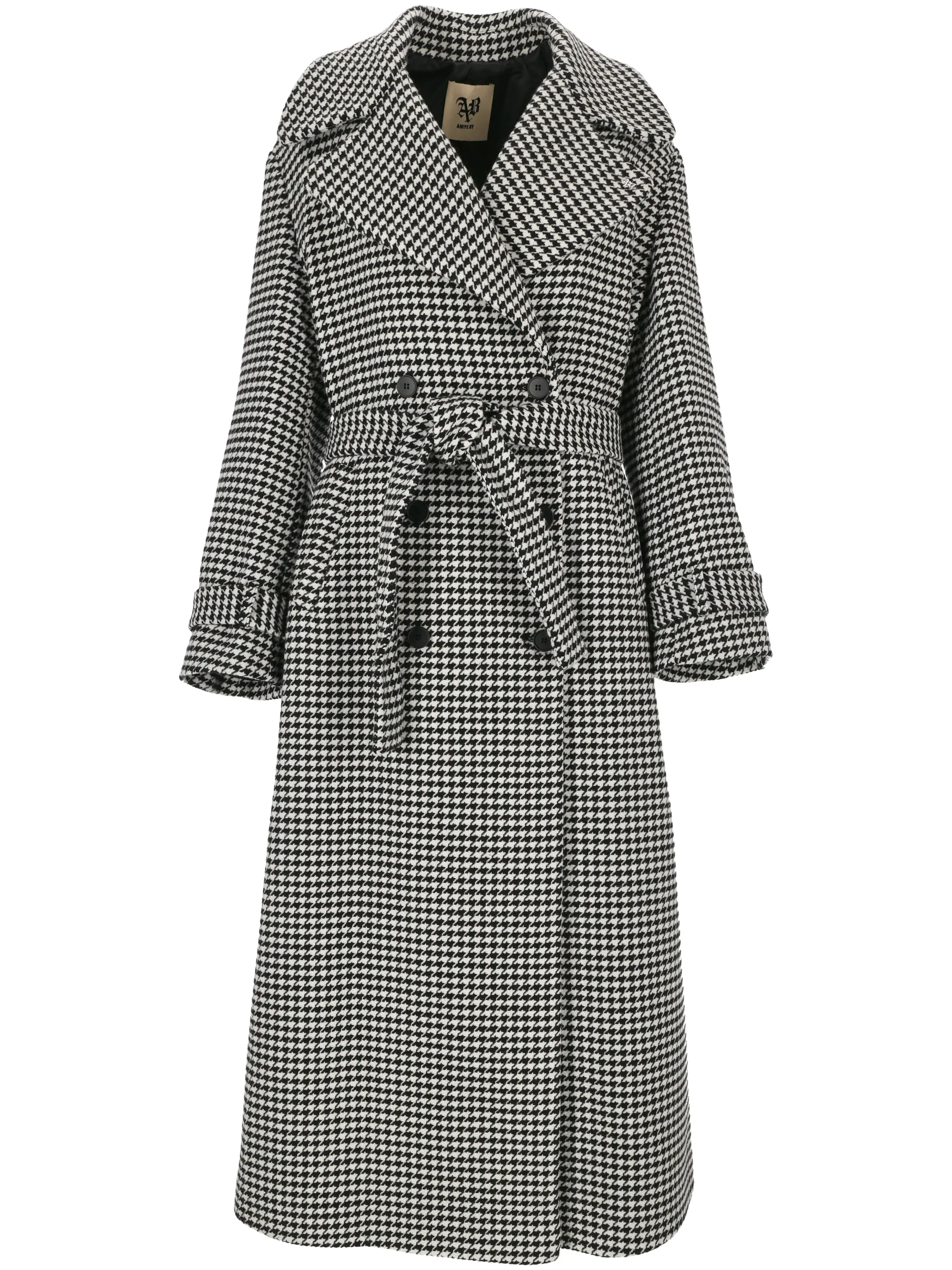 Houndstooth Long Trench Coat