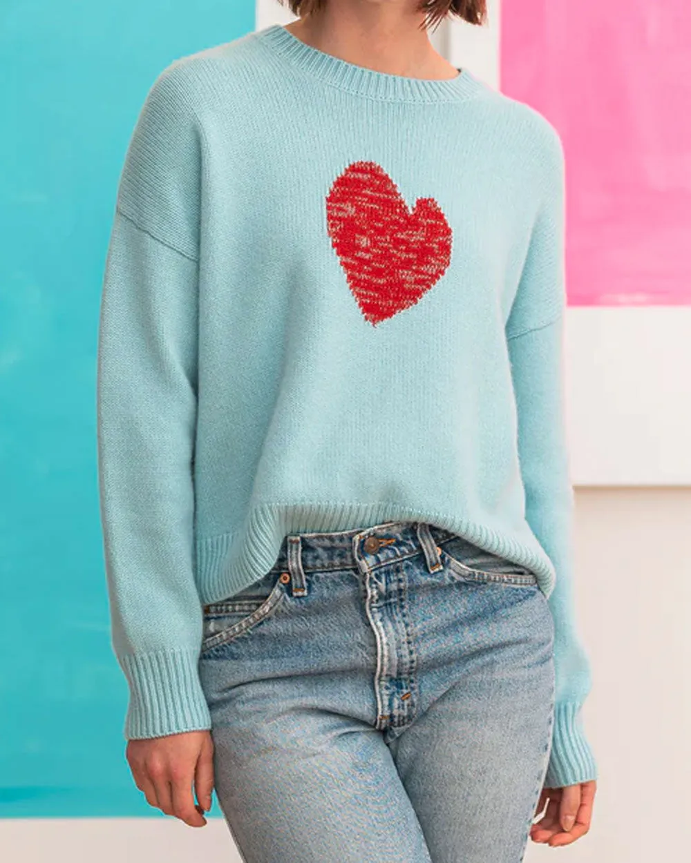 Icicle Marled Heart Boyfriend Sweater