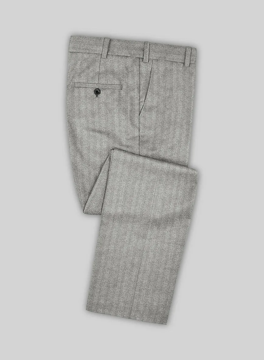 Italian Light Gray Herringbone Flannel Pants