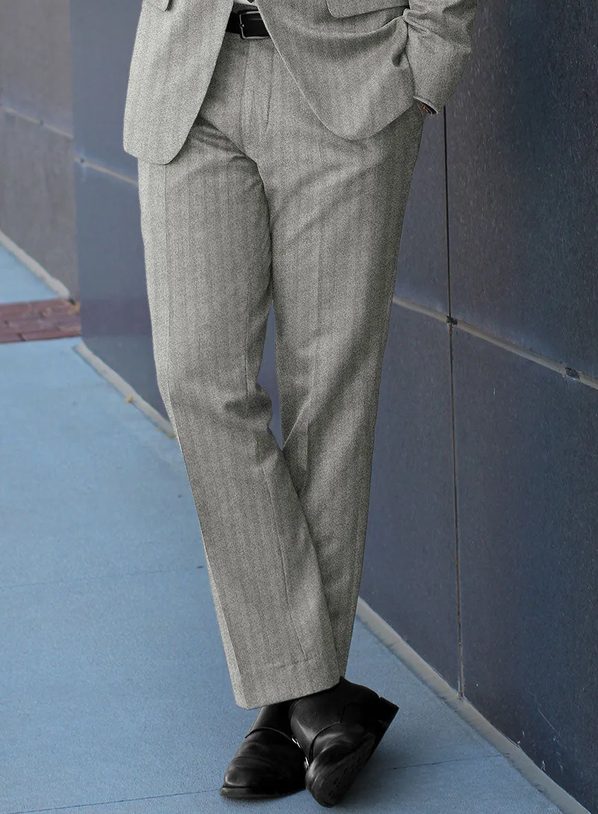 Italian Light Gray Herringbone Flannel Pants