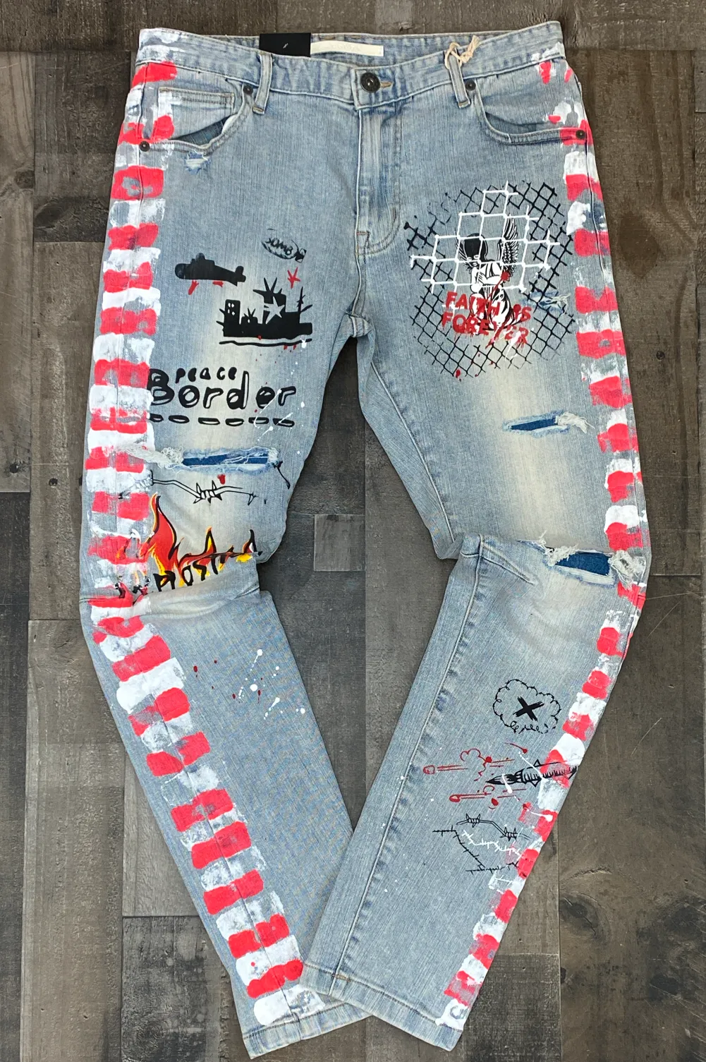 Kloud 9- denim pants w/graffiti sides