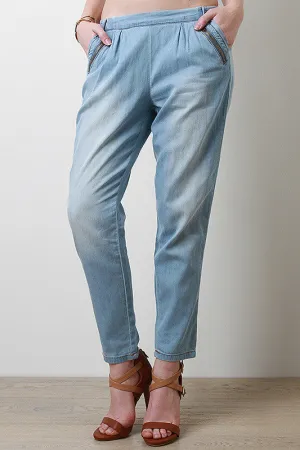 Light Chambray Zipper Pants