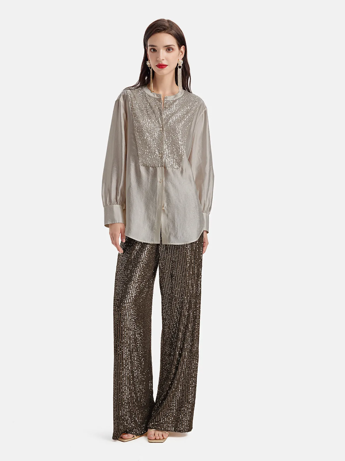 Light Luxury Sequin Wide-Leg Pants