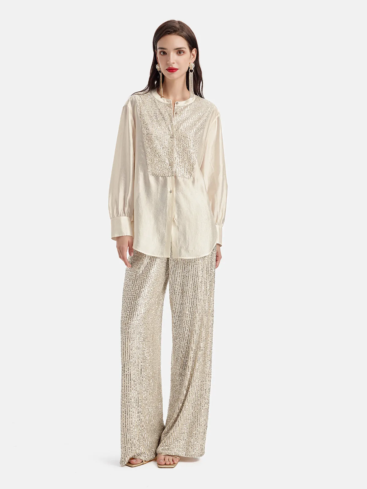 Light Luxury Sequin Wide-Leg Pants