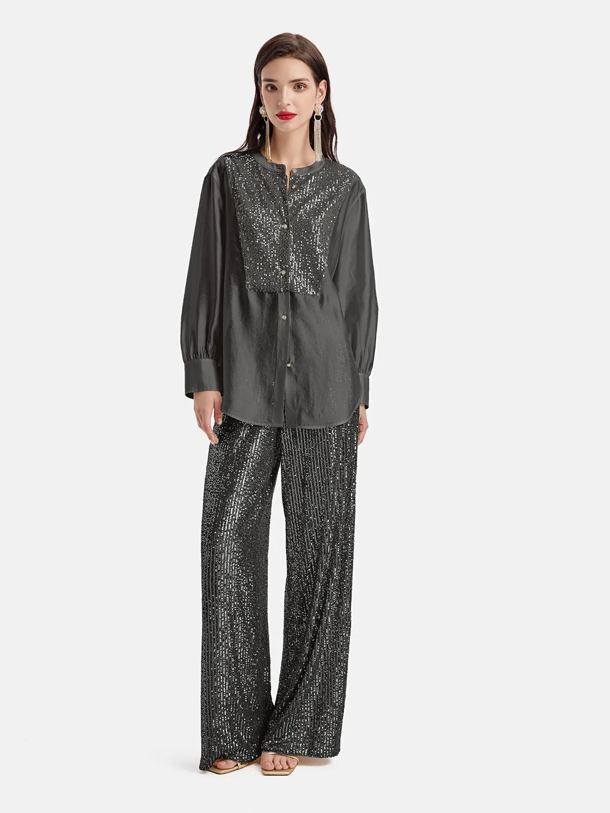 Light Luxury Sequin Wide-Leg Pants