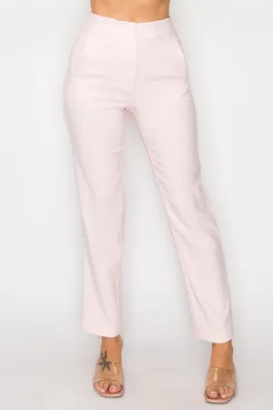 Light Pink Solid High Waist Dress Pants