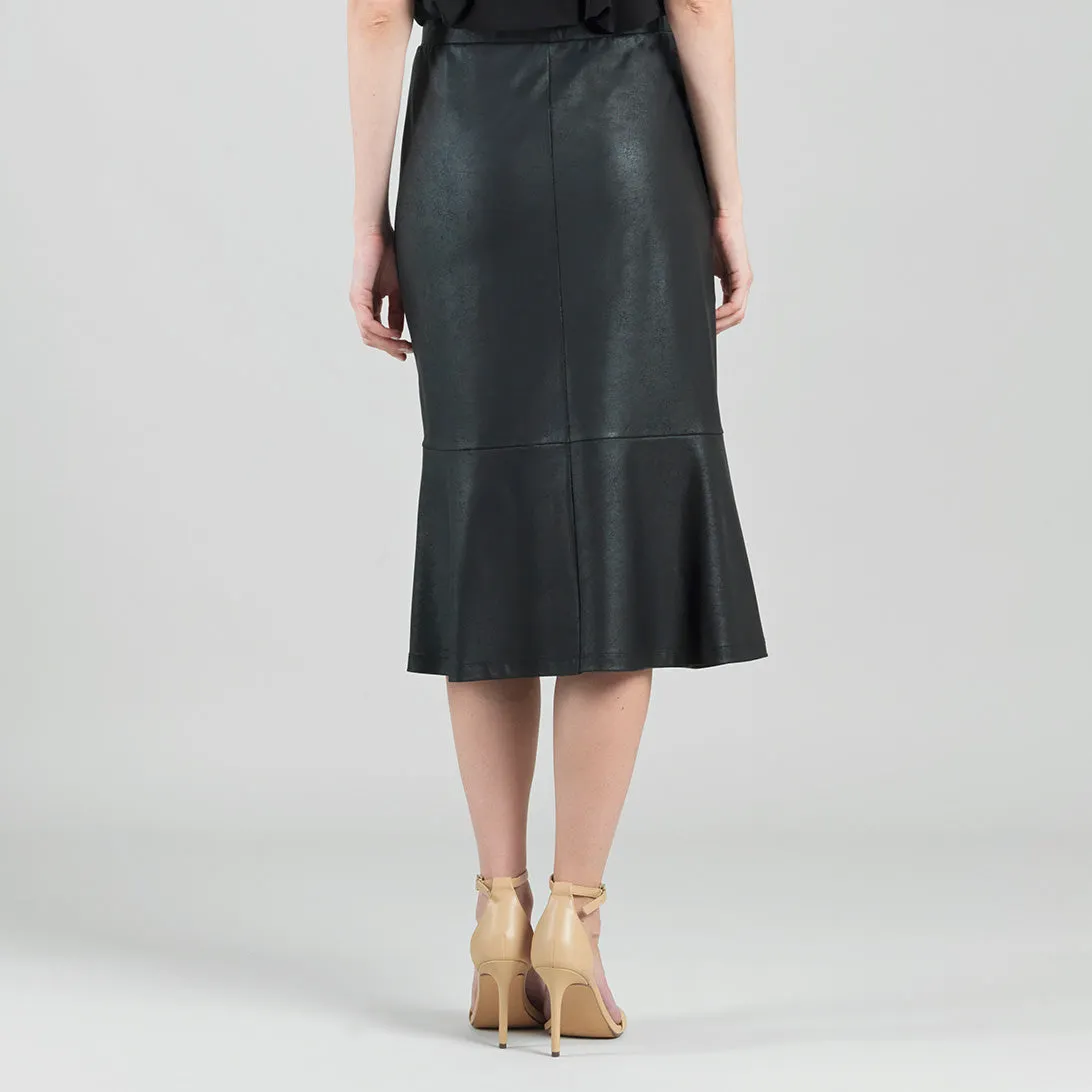 Liquid Leather™ Flounce Midi Skirt - Black