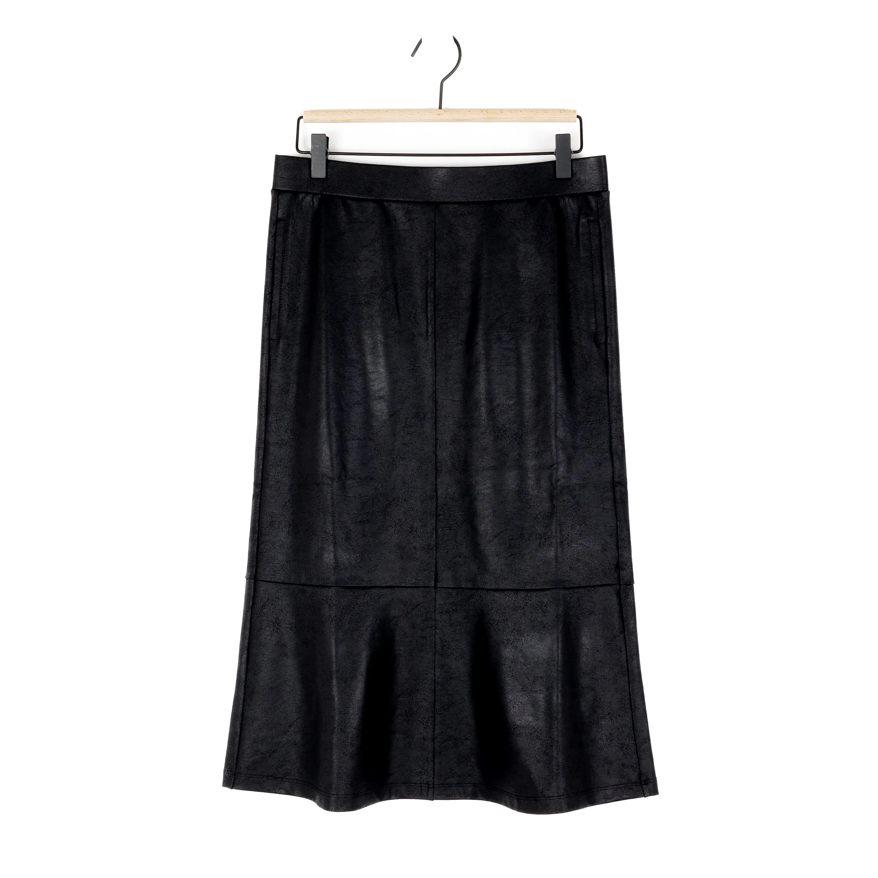 Liquid Leather™ Flounce Midi Skirt - Black