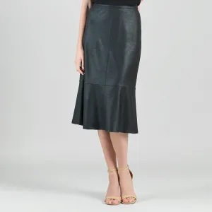 Liquid Leather™ Flounce Midi Skirt - Black