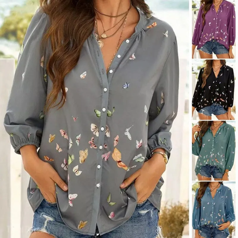 Long sleeve lapel ladies shirt shirt