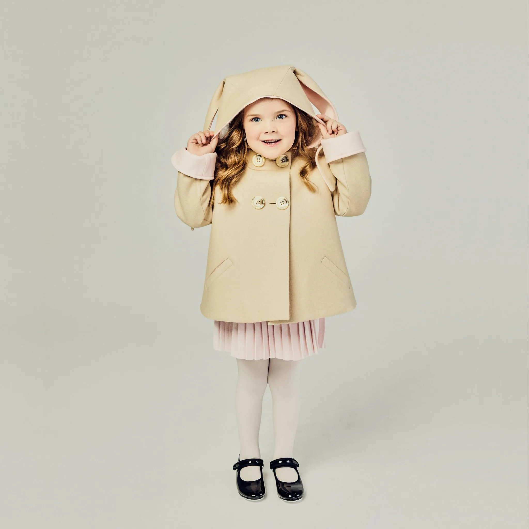 Luxe Bunny Coat in Sand & Pink