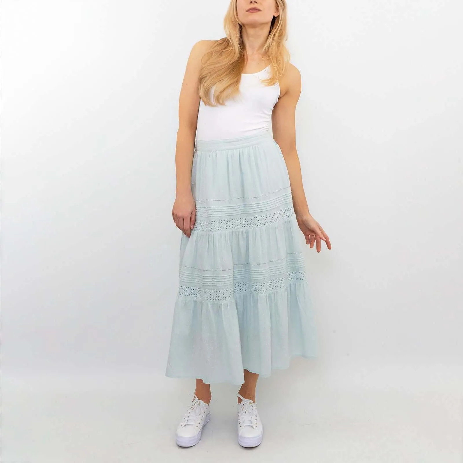 M&S Per Una Mint Green Tiered Relaxed Flare Long Maxi Skirts